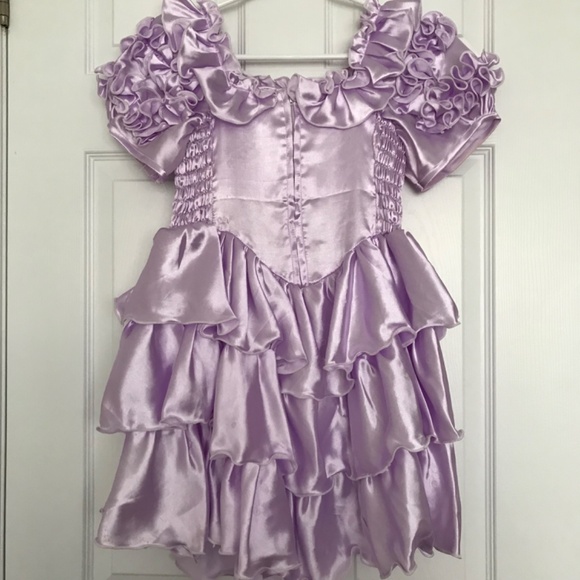 Floral Ruffle Three Tier Purple Dress Toddler Girl Size 12 Bow Zipper Back - Picture 6 of 7